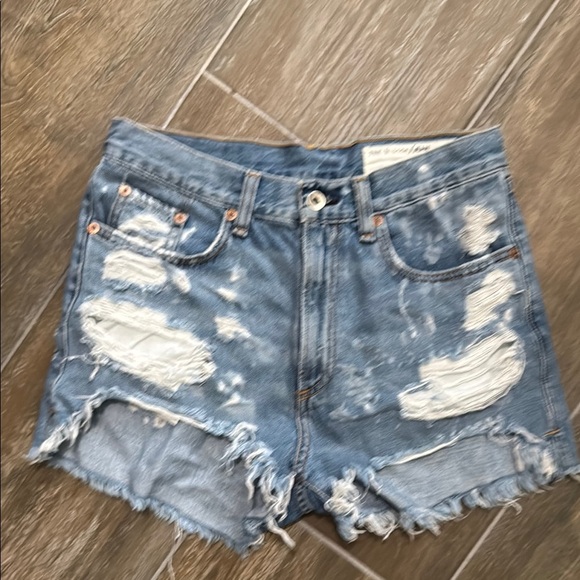 Rag & Bone Blue Distressed Jean Shorts with Raw-Cut Hems - Picture 1 of 6